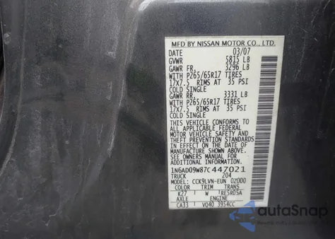 2007 Nissan Frontier Le from USA, damaged, VIN 1N6AD09W87C447021